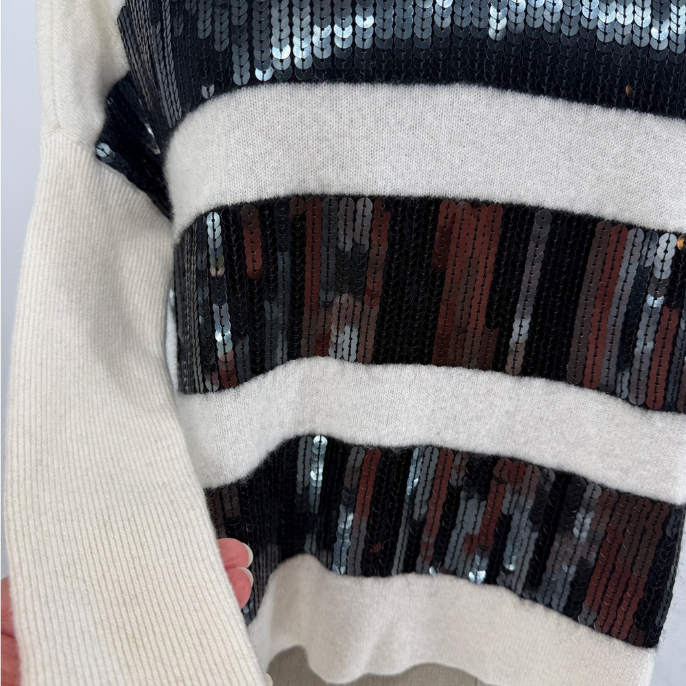 Maeve Cashmere V-Neck Sweater with Black and Cream Sequins - Picture 2 of 3